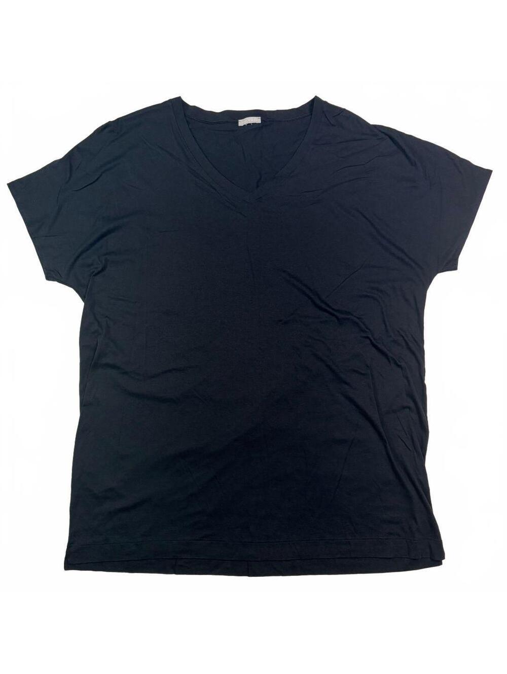 HANRO Women's XL Black Sleep Lounge V-Neck Short Sleeve Pajama Top Quiet Luxury